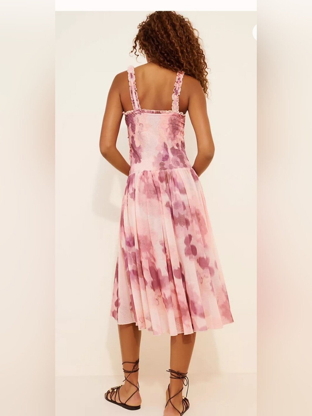 Free People Women's Pink Tessa Smocked Midi Dress size Large brand new - Picture 5 of 7